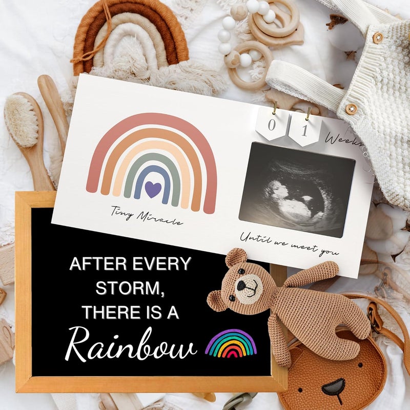 EURSET Rainbow Baby Sonogram Picture Frame Countdown Weeks, Pregnancy Announcement Ideas, 4"x3" Ultrasound Photo, Gender Reveal Baby-Shower Gift for New Mom Dad Expecting Parents Grandparents to Be Keepsake - Image 2